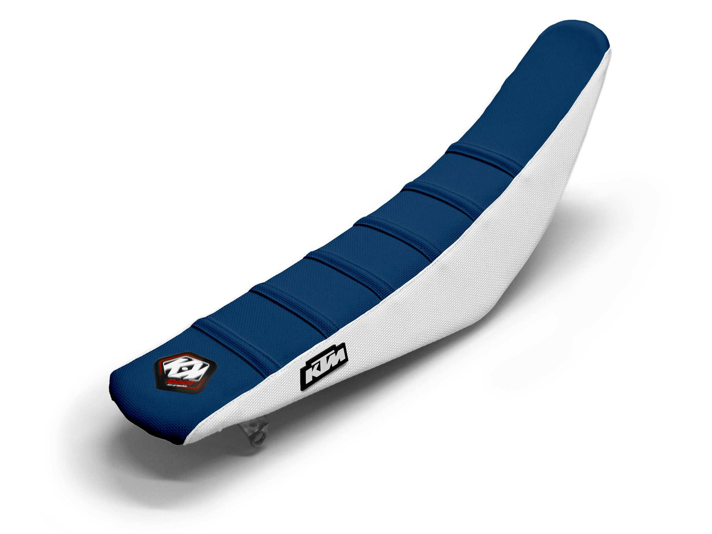 Sitzbezug Weiß/Marineblau, 6 Rippen - KTM XC 300 (2012-2022)