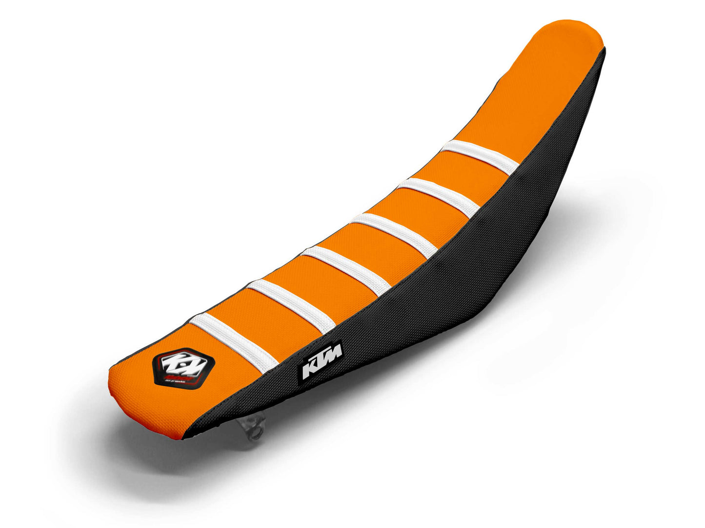 Sitzbezug, weiß/schwarz/orange, 6 Rippen - KTM SX 250 F (2007-2023)