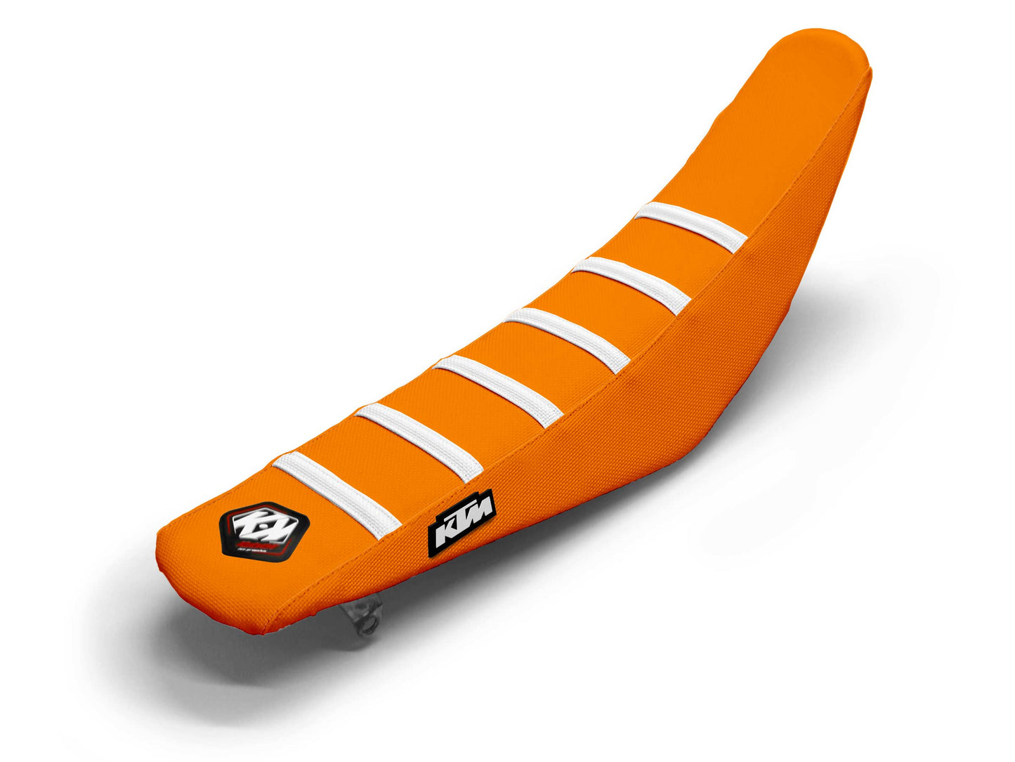 Weiß/Orangefarbener Sitzbezug mit 6 Rippen - KTM EXC 520 F (2008-2024)