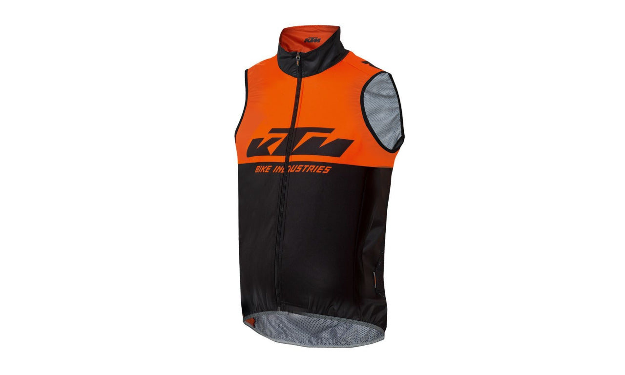 Ärmellose KTM Factory Team Windjacke mit Reflektoren, schwarz/orange