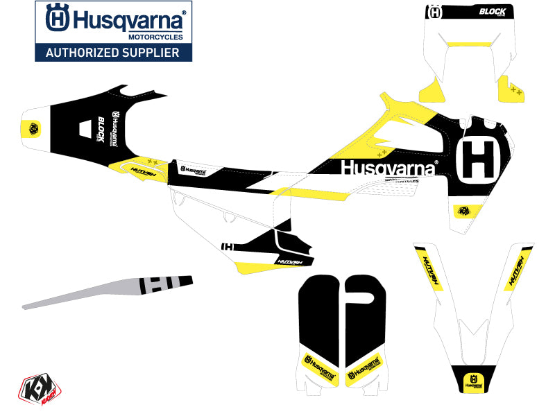 Husqvarna 450 FE Dirt Bike Block Grafik-Kit Schwarz Gelb