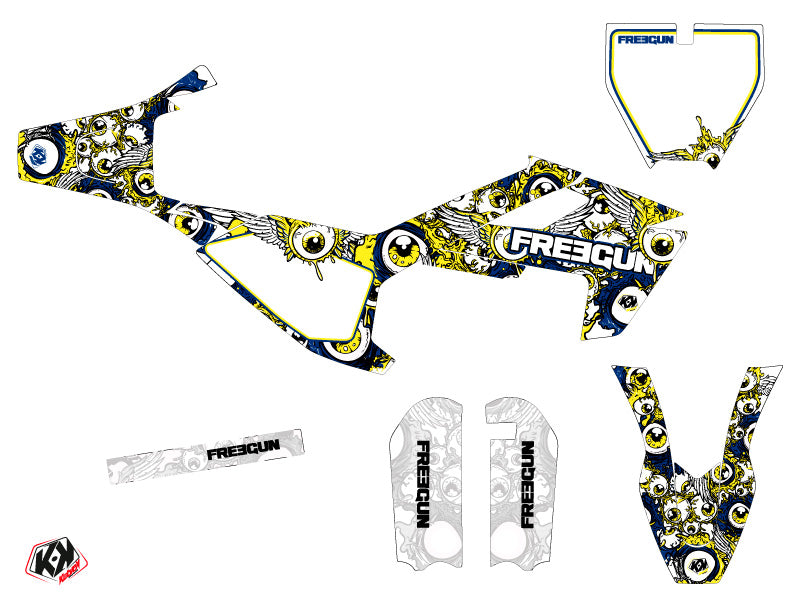 Husqvarna TC 50 Dirt Bike Freegun Eyed Grafik-Kit Blau Gelb