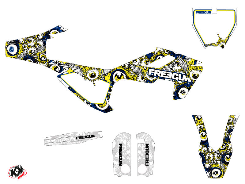 Husqvarna TC 65 Dirt Bike Freegun Eyed Grafik-Kit Blau Gelb