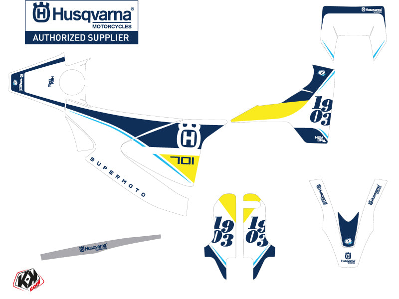 Husqvarna 701 Supermoto Dirt Bike Heyday Grafikkit Blau Gelb