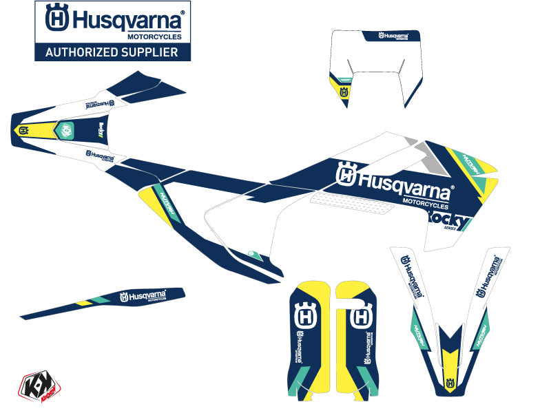 Husqvarna 300 TE Dirt Bike Rocky Grafik-Kit Blau