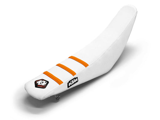 Weiß/Orangefarbener Sitzbezug 3-Rippen - KTM ENDURO 690 R (2008-2019)