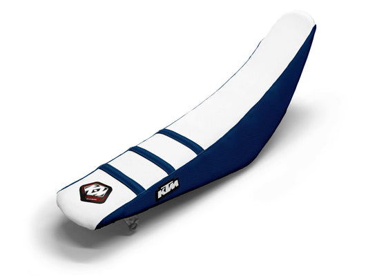 Weißer/Marineblauer Sitzbezug mit 3 Rippen - KTM EXC 250 (2008-2024)