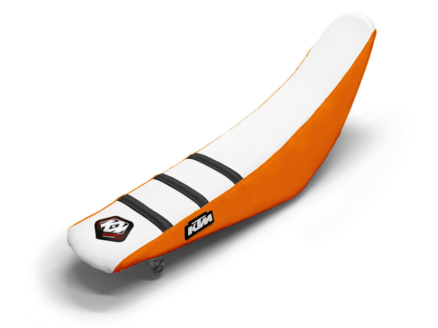 Sitzbezug, weiß/schwarz/orange, 3-Rippen - KTM EXC 250 (2008-2024)
