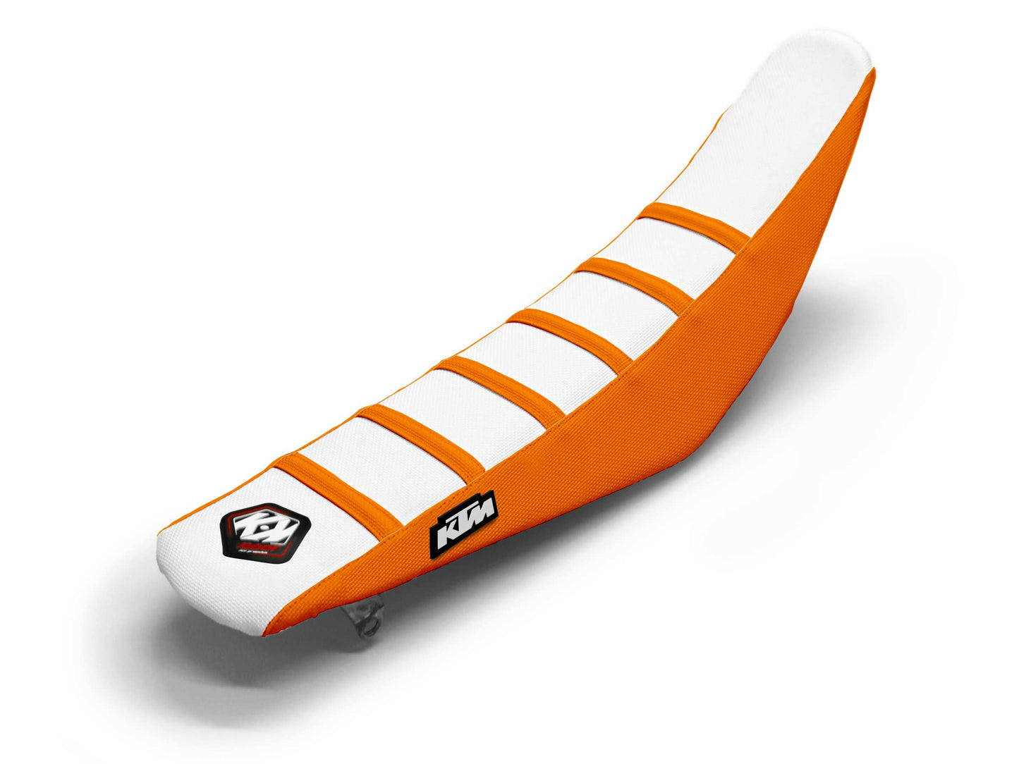 Weiß/Orangefarbener Sitzbezug mit 6 Rippen - KTM SX 85 (2004-2018)