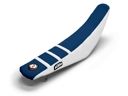 Weißer/Marineblauer Sitzbezug mit 3 Rippen - KTM EXC 125 (2008-2016)