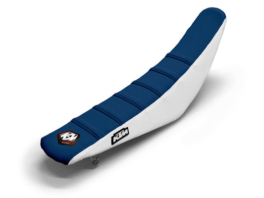 Sitzbezug, weiß/marineblau, 6-Rippen - KTM EXC 250 (2008-2024)