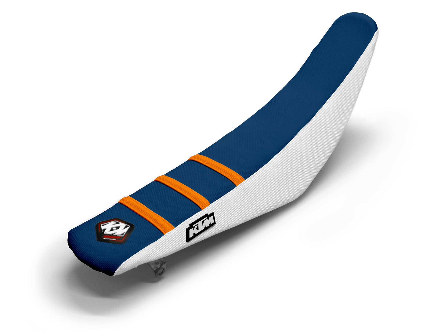 Sitzbezug Weiß/Orange/Marineblau, 3-Rippen - KTM SX 150 (2007-2023)