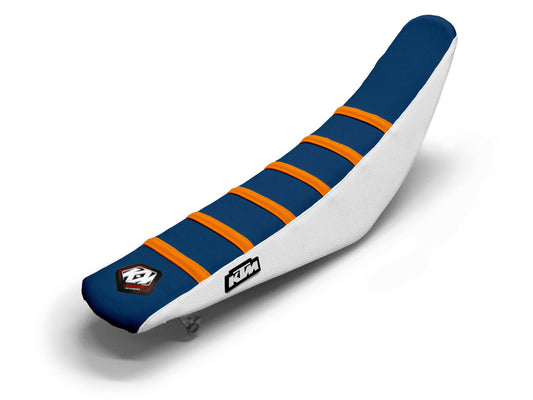 Sitzbezug, weiß/orange/marineblau, 6 Rippen - KTM EXC 300 TPI (2017-2024)