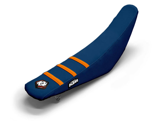 Sitzbezug Orange/Marineblau, 3-Rippen - KTM EXC 500 F (2008-2024)
