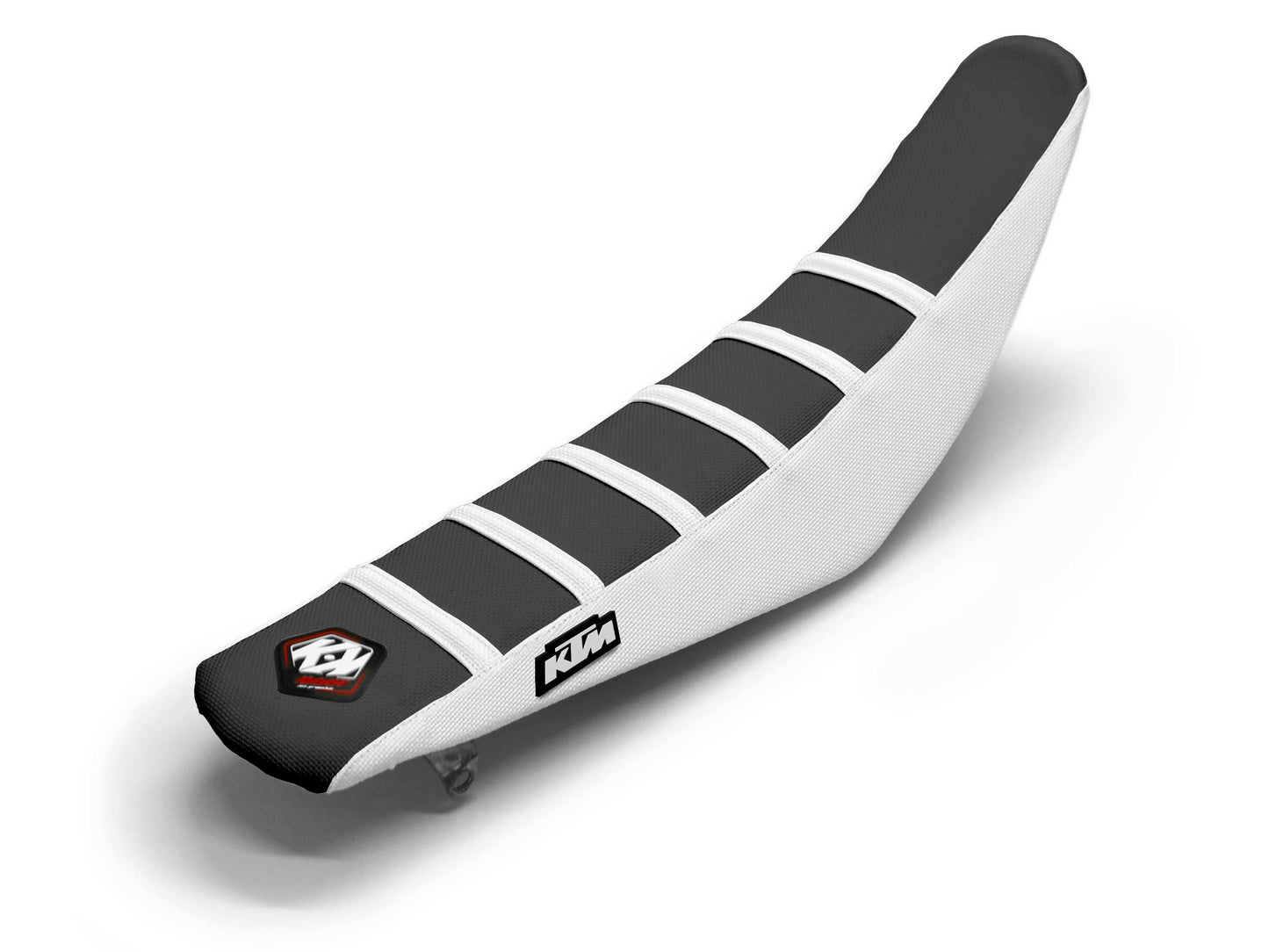 Weißer/schwarzer Sitzbezug mit 6 Rippen - KTM EXC 125 (2008-2016)