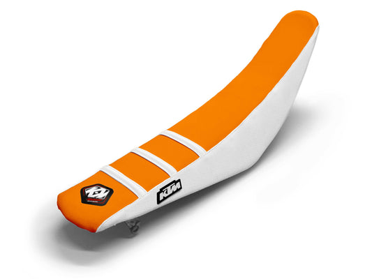 Weiß/Orangefarbener Sitzbezug 3-Rippen - KTM EXC 500 F (2008-2024)