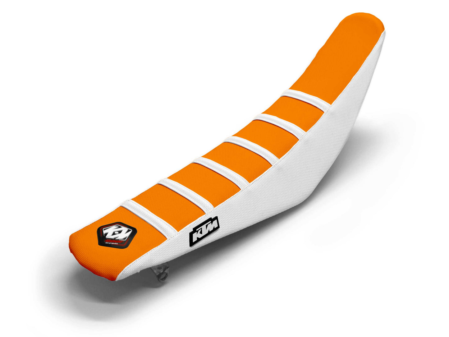 Weiß/Orangefarbener Sitzbezug mit 6 Rippen - KTM EXC 520 F (2008-2024)