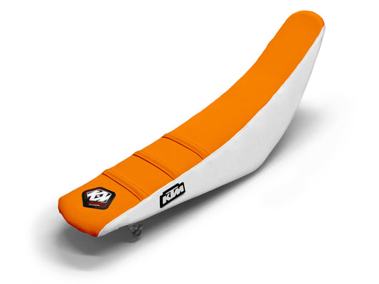 Weiß/Orangefarbener Sitzbezug mit 3 Rippen - KTM EXC EXCF (2008-2024)